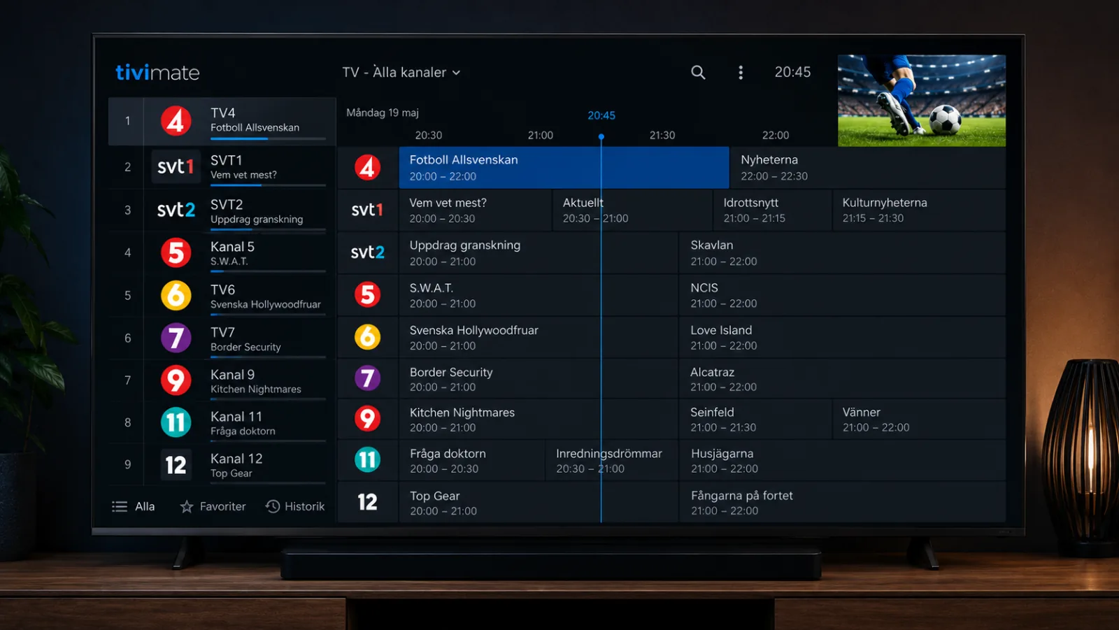 TiviMate kanallista och EPG på Android TV