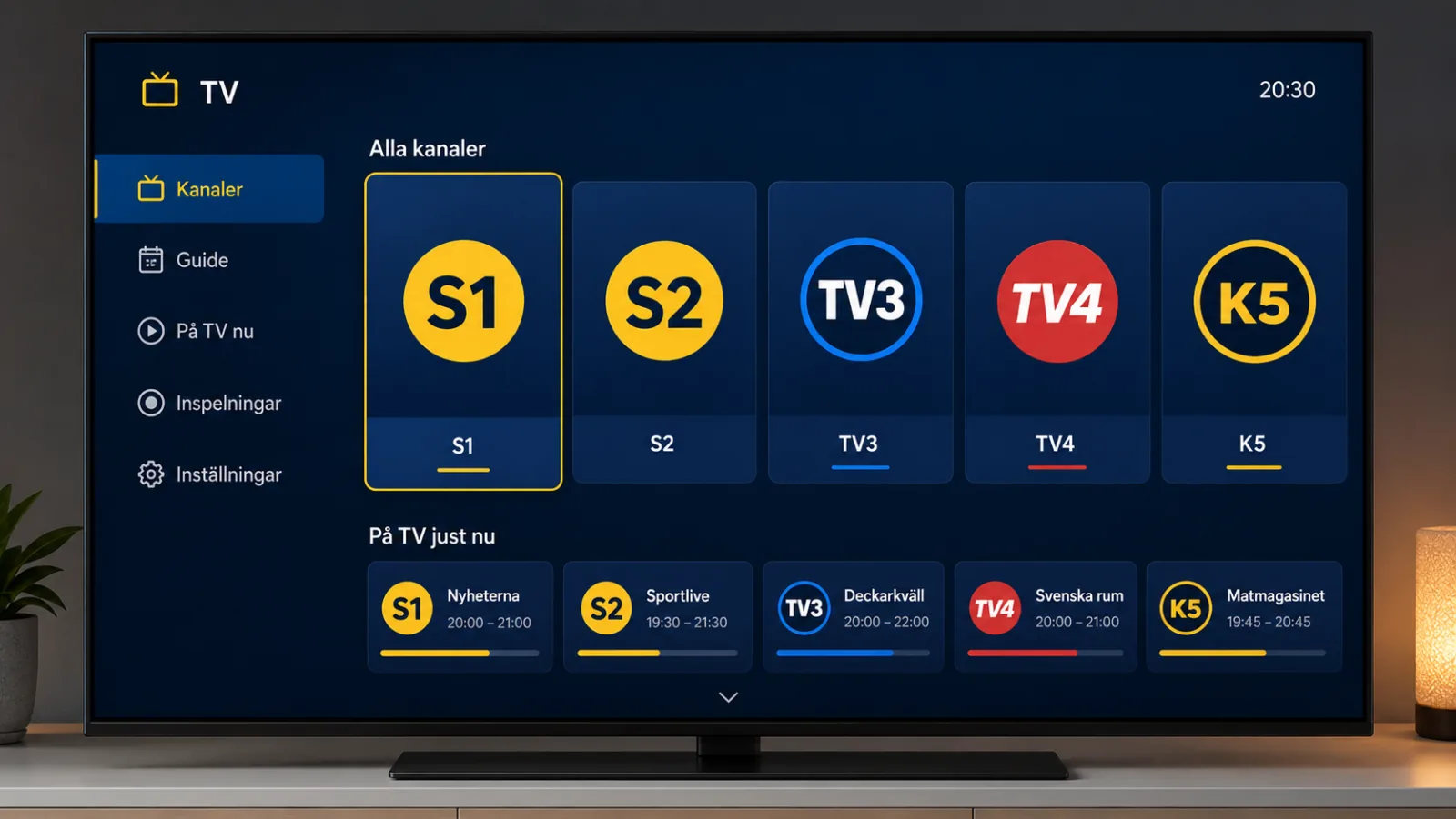 Svenska kanaler via IPTV — SVT, TV4, Kanal 5, TV3 och 250+ kanaler